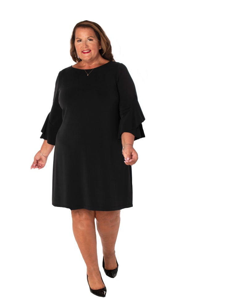 Plus size model wearing Mariah Ruffle Sleeve Dress by Taylor | Dia&Co | dia_product_style_image_id:175104